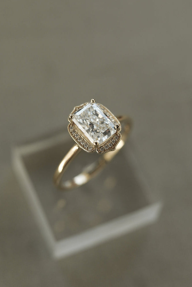 1.10CT Radiant Unique Cluster Moissanite Diamond Solitaire Engagement Ring