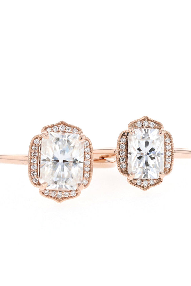 1.10CT Radiant Unique Cluster Moissanite Diamond Solitaire Engagement Ring