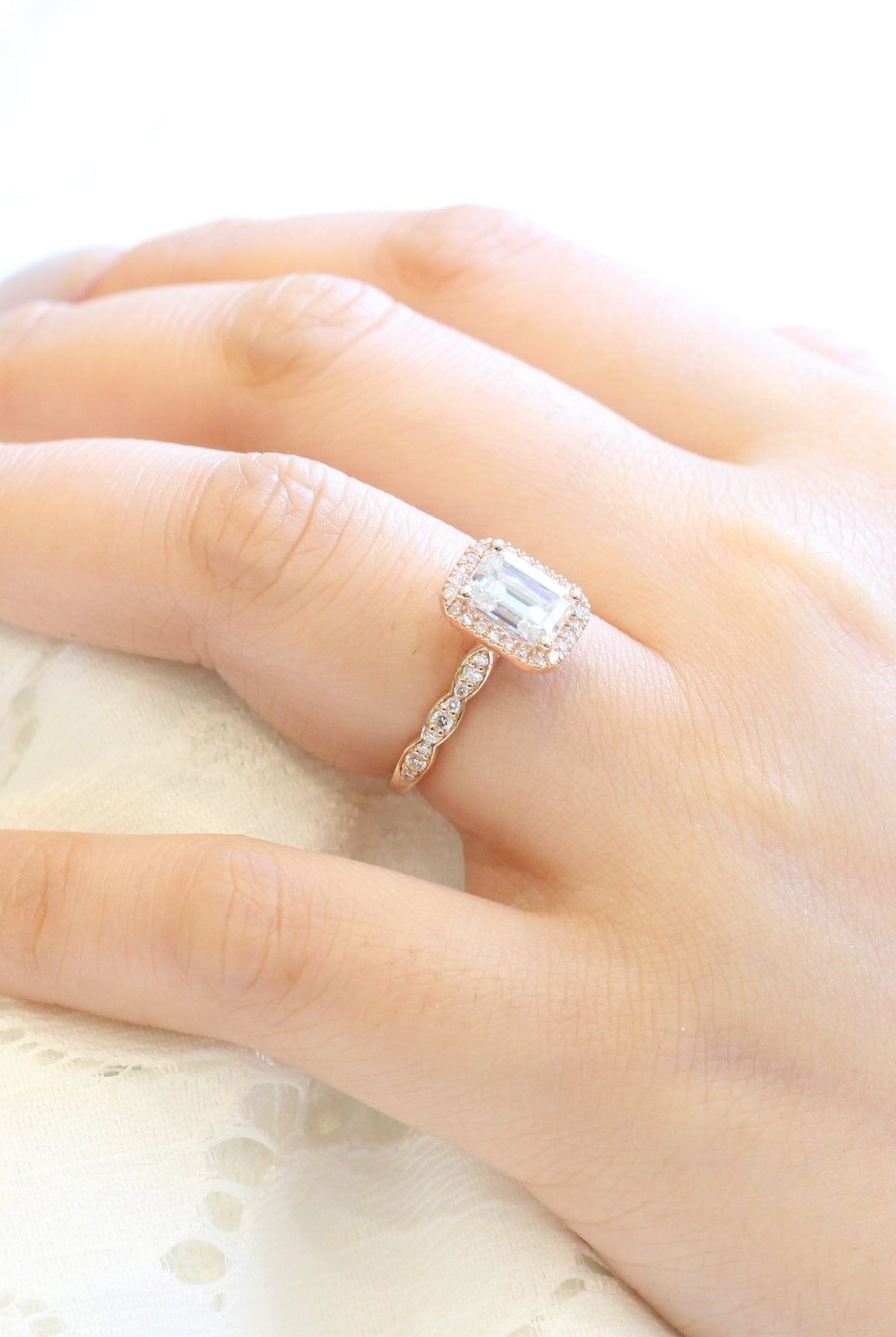 Emerald Moissanite Engagement Ring