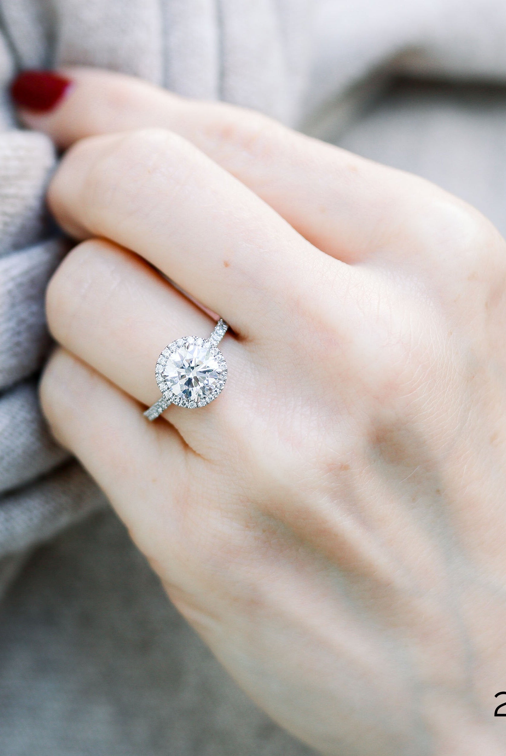 2.25CT Round Brilliant Cut Moissanite Halo Pave Diamond Engagement Ring