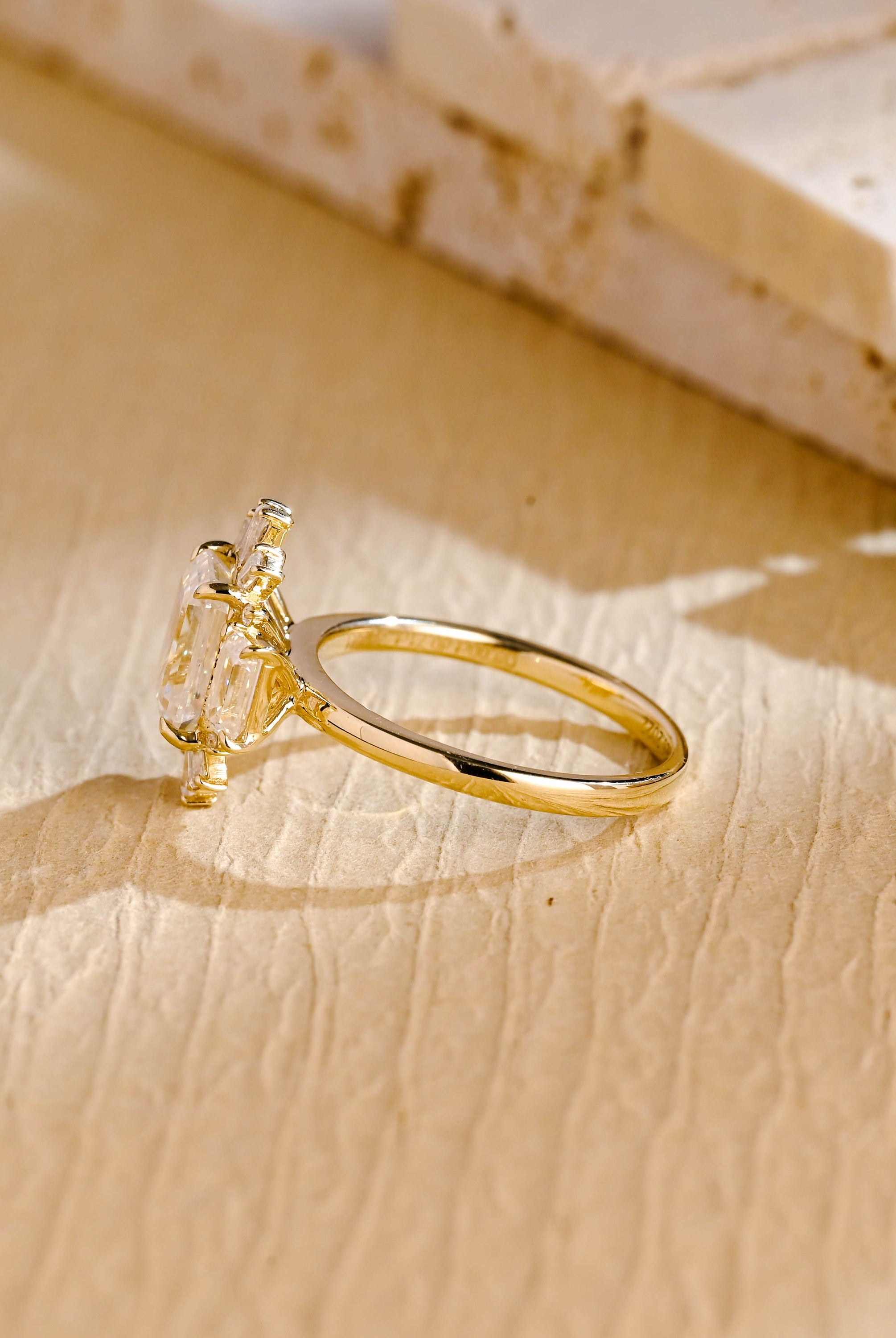 Timeless Emerald Cut Moissanite Ring with Diamond Details