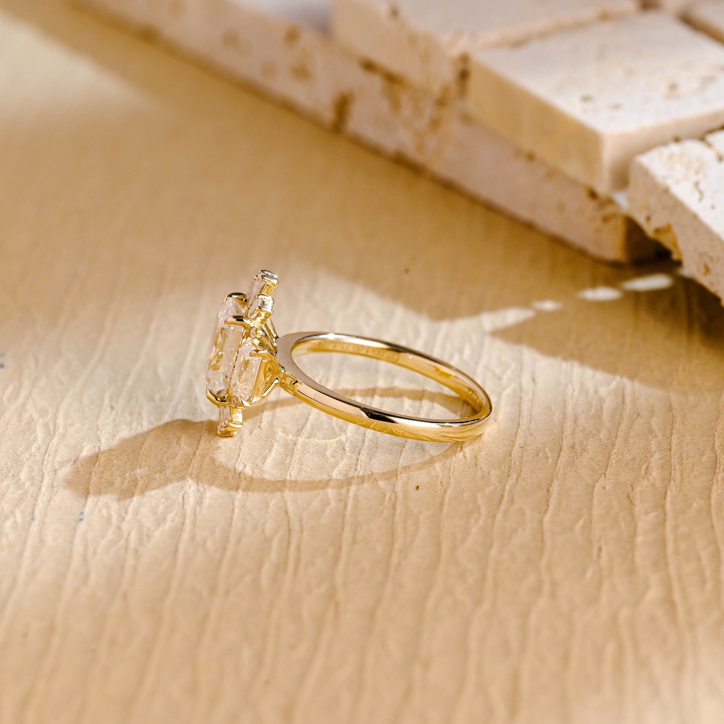 Timeless Emerald Cut Moissanite Ring with Diamond Details