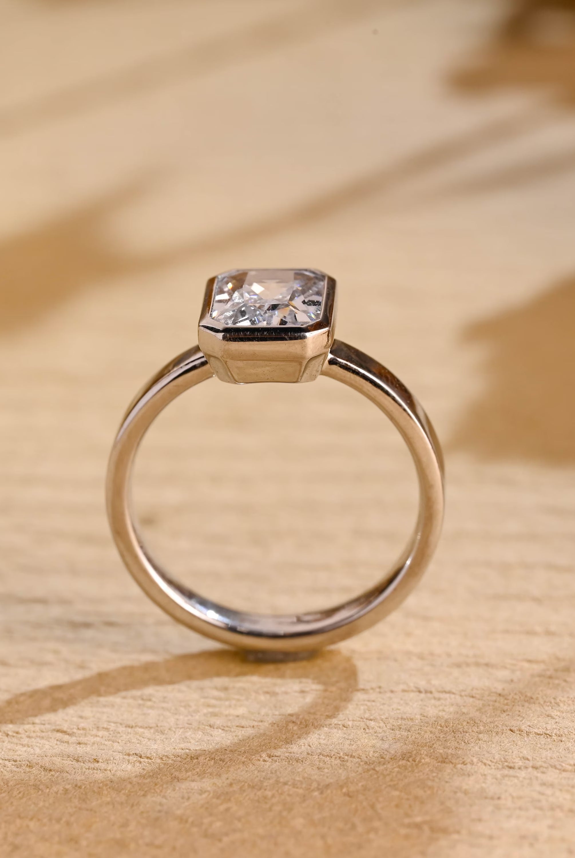 bridal bezel moissanite engagement ring 14k gold