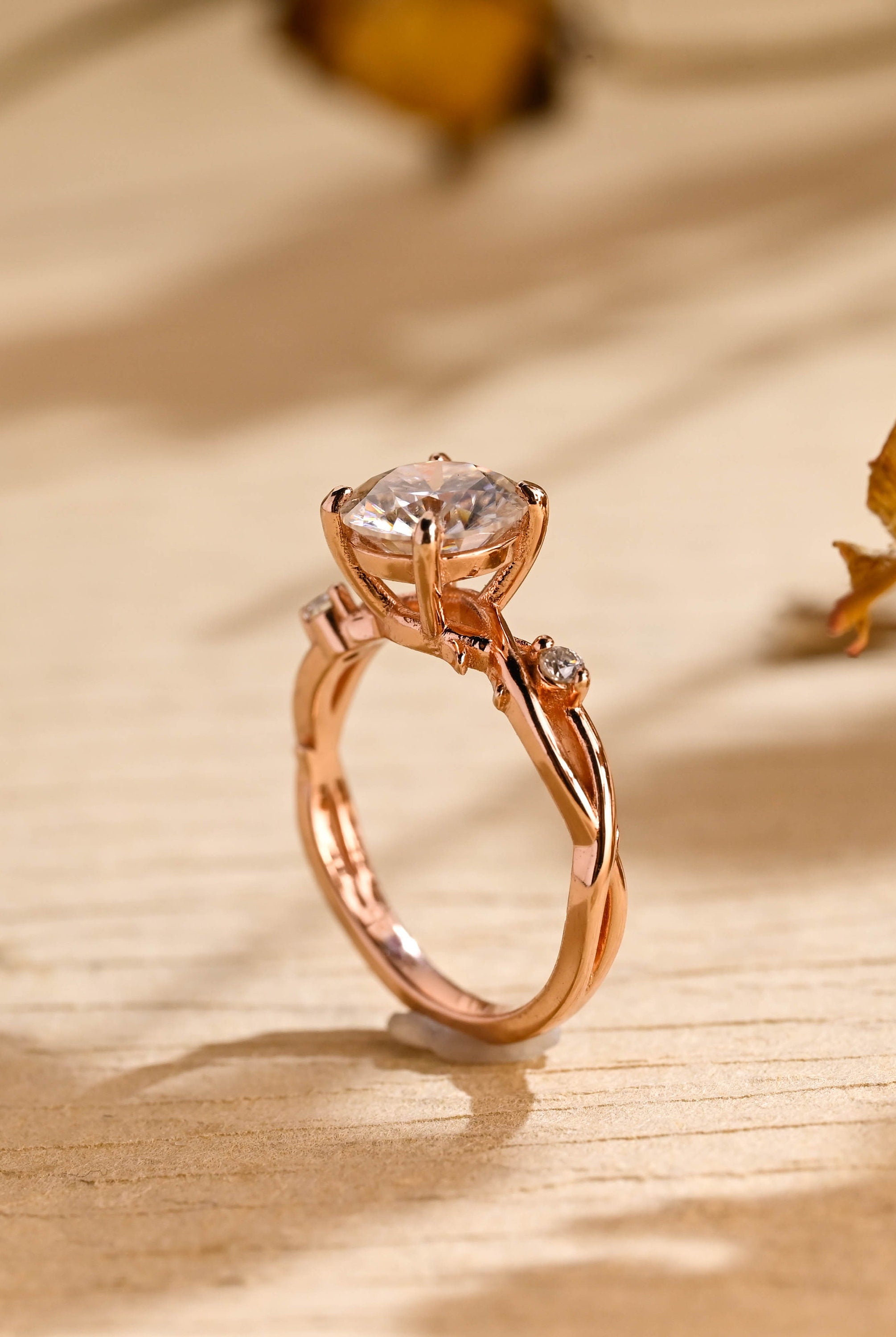 Buy Round Brilliant Twig Style Moissanite Ring