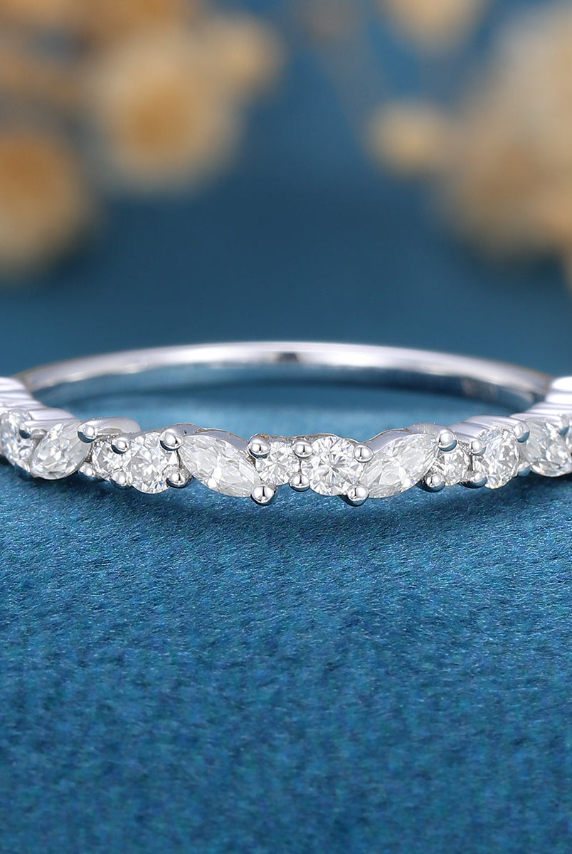 marquise-round-shaped-moissanite-half-eternity-wedding-band