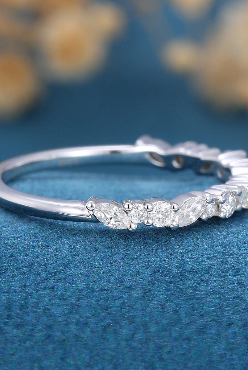 marquise-round-shaped-moissanite-half-eternity-wedding-band