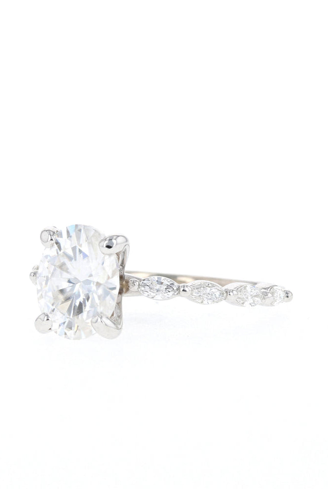 1.70CT Oval Pave Moissanite Diamond Four Prong Engagement Ring In 18K Solid Gold