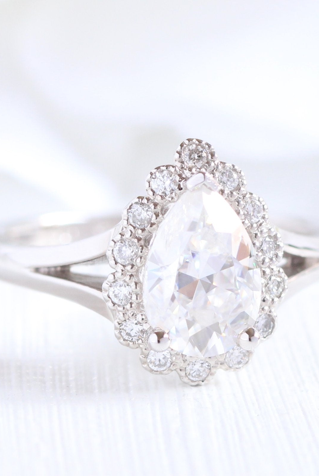 Pear Cut Halo Ring with Split Band