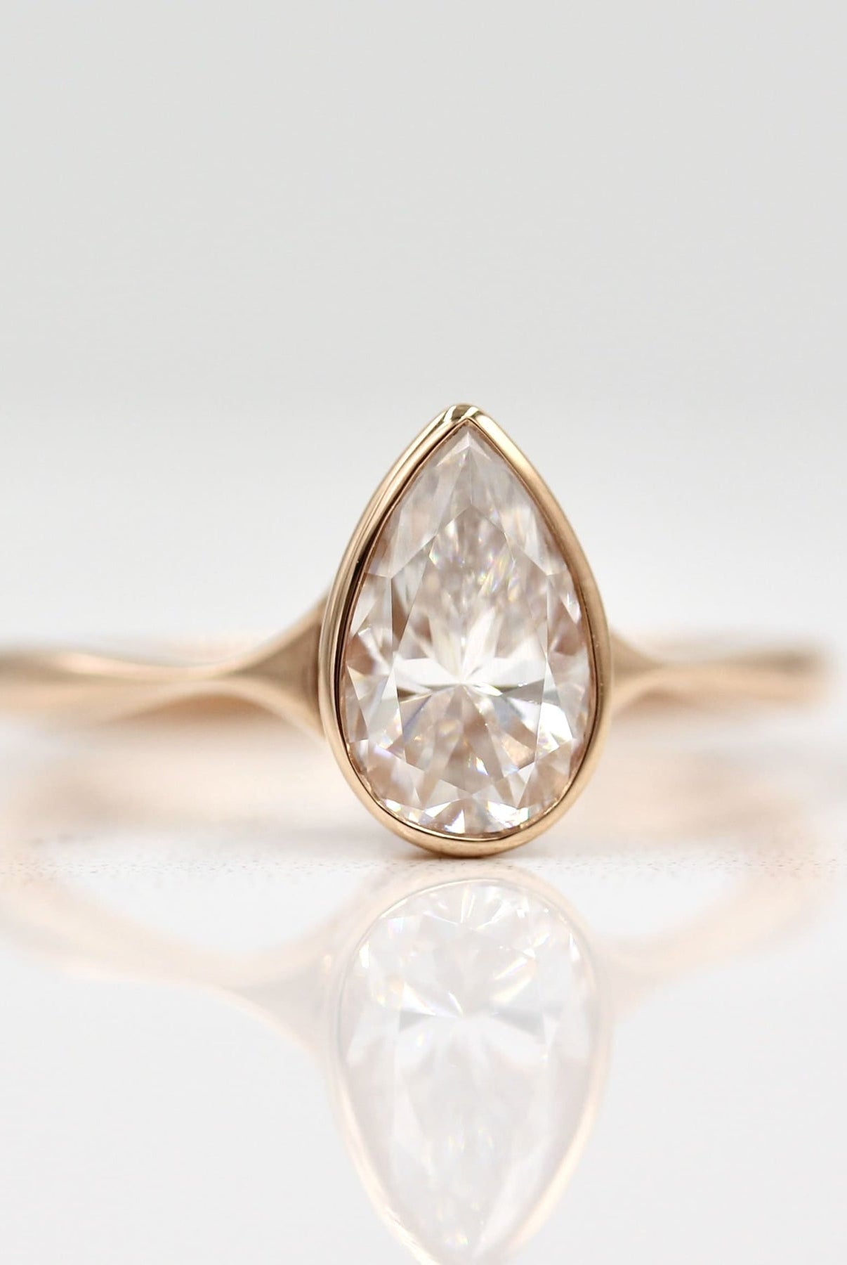 1.0ct Bezel Set Pear Moissanite Diamond Solitaire Engagement Ring For Her