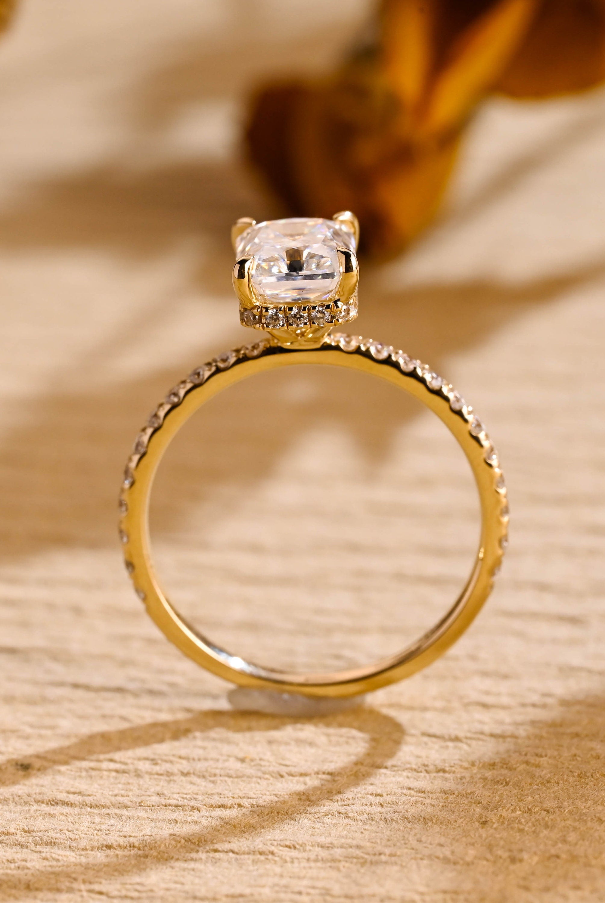 premium 1ct radiant cut hidden halo moissanite ring