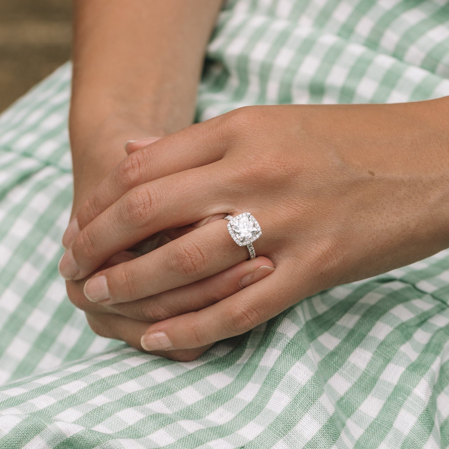 2.50CT Cushion Cut Halo Moissanite Engagement Ring in 14K White Gold