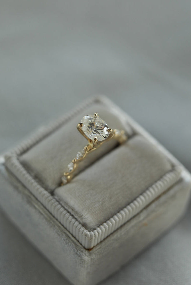 1.70CT Oval Pave Moissanite Diamond Four Prong Engagement Ring In 18K Solid Gold