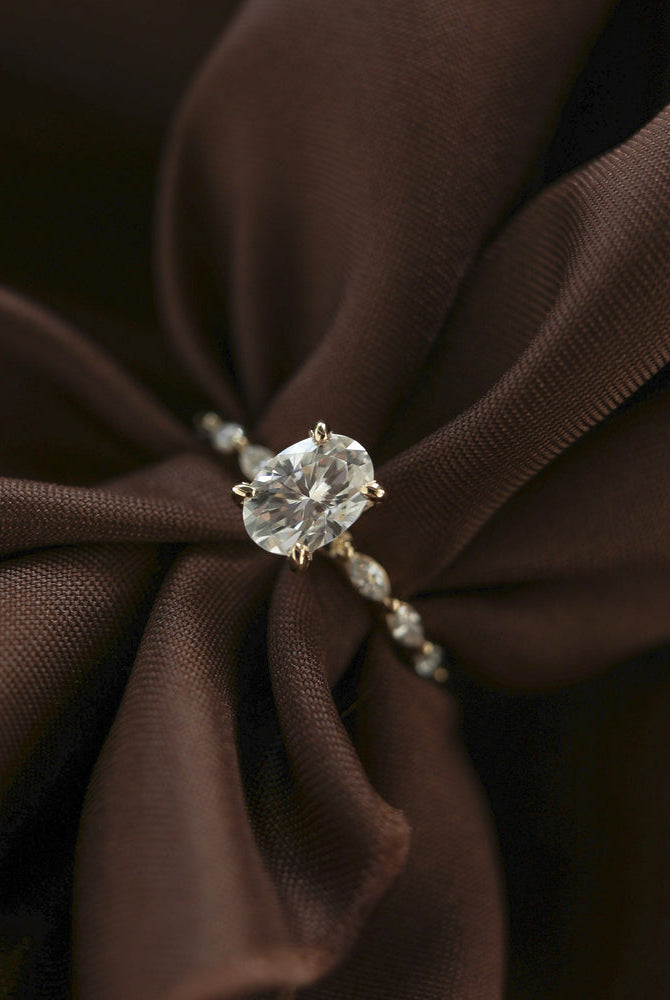 1.70CT Oval Pave Moissanite Diamond Four Prong Engagement Ring In 18K Solid Gold