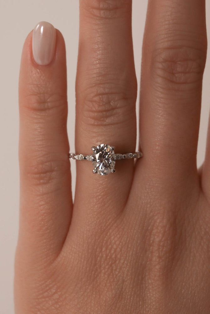 1.70CT Oval Pave Moissanite Diamond Four Prong Engagement Ring In 18K Solid Gold