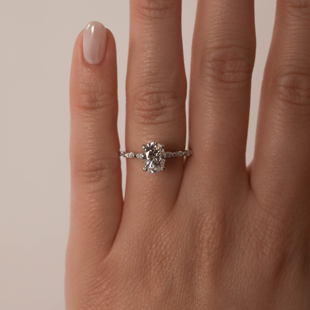 1.70CT Oval Pave Moissanite Diamond Four Prong Engagement Ring In 18K Solid Gold