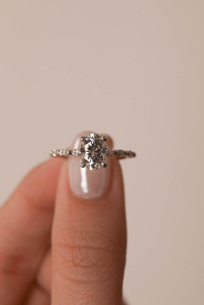1.70CT Oval Pave Moissanite Diamond Four Prong Engagement Ring In 18K Solid Gold