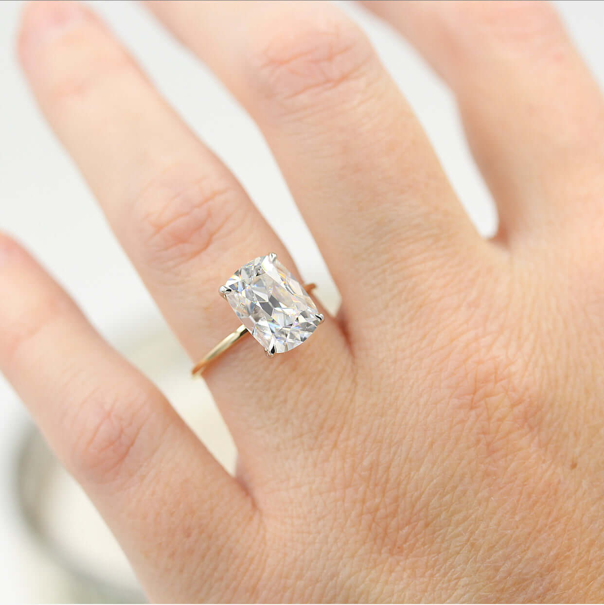 3.5CT Elongated Cushion Rose Cut Moissanite Diamond Solitaire Engagement Ring
