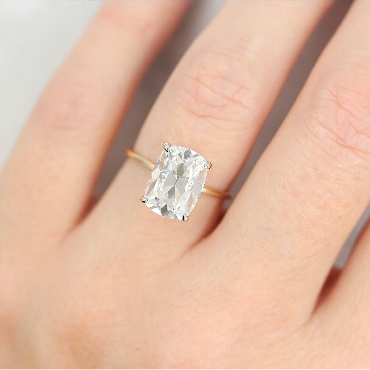 3.5CT Elongated Cushion Rose Cut Moissanite Diamond Solitaire Engagement Ring