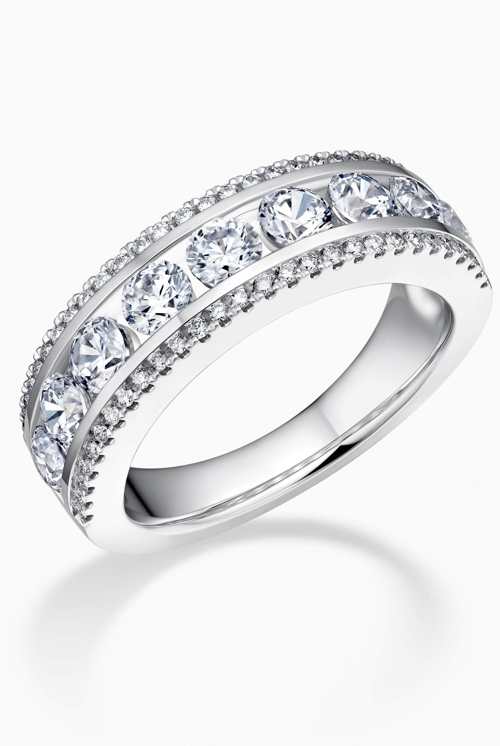 Round Cut Moissanite Diamond Triple Rows Wedding Band