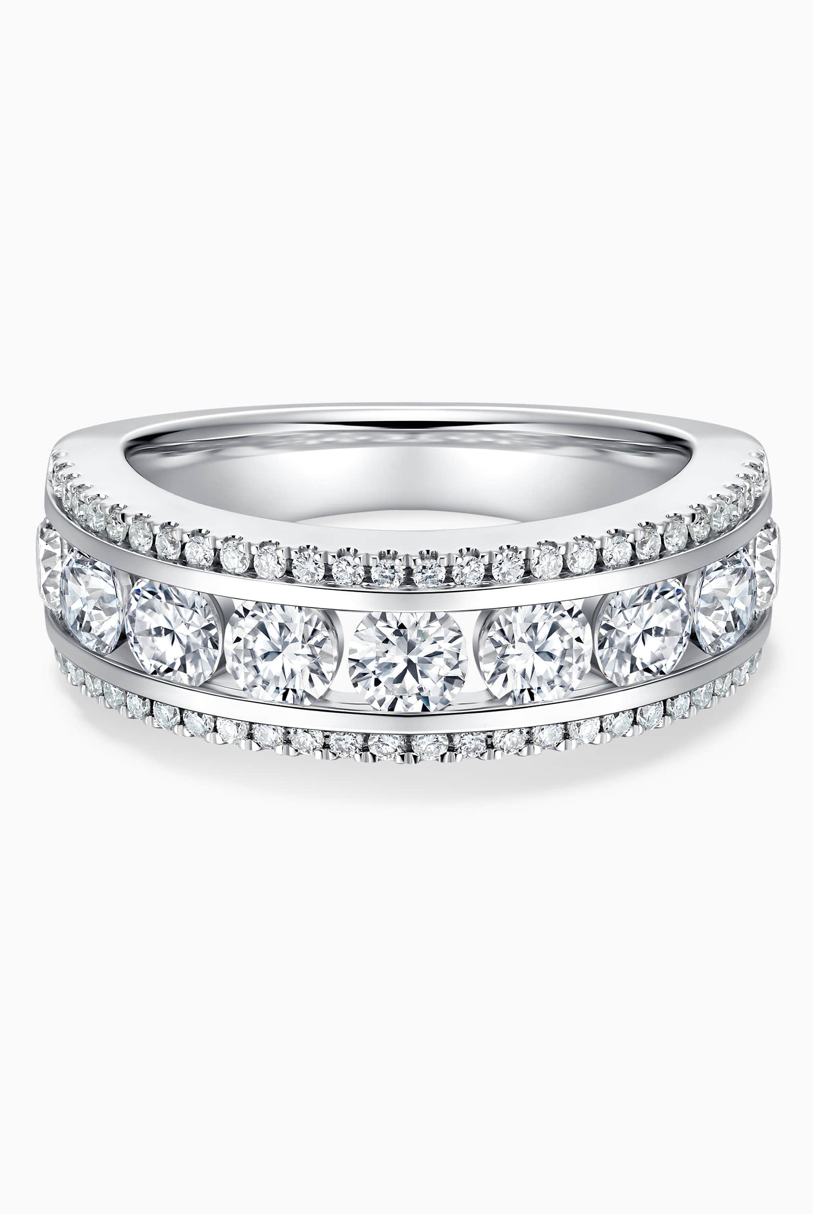 Round Cut Moissanite Diamond Triple Rows Wedding Band