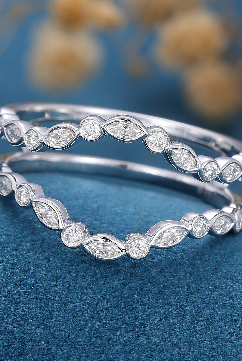 round-marquise-shaped-moissanite-unique-wedding-band
