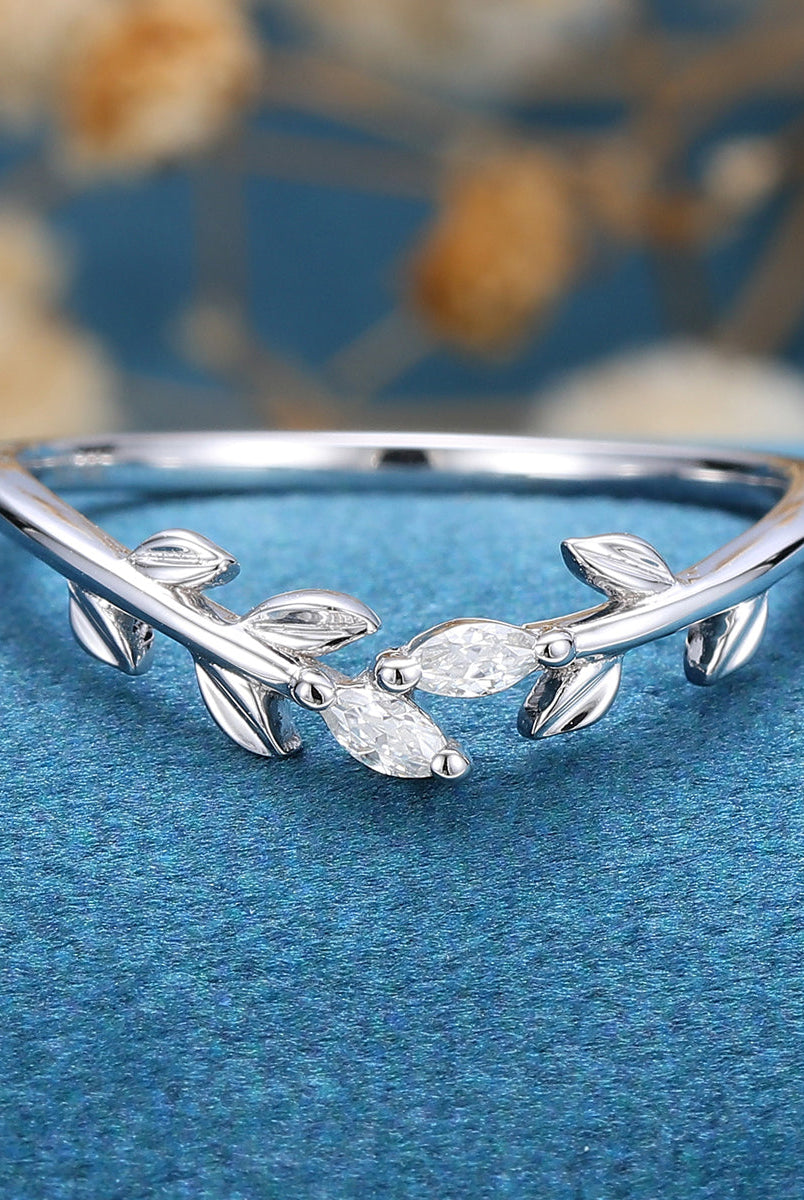 marquise-shaped-moissanite-nature-inspired-wedding-band