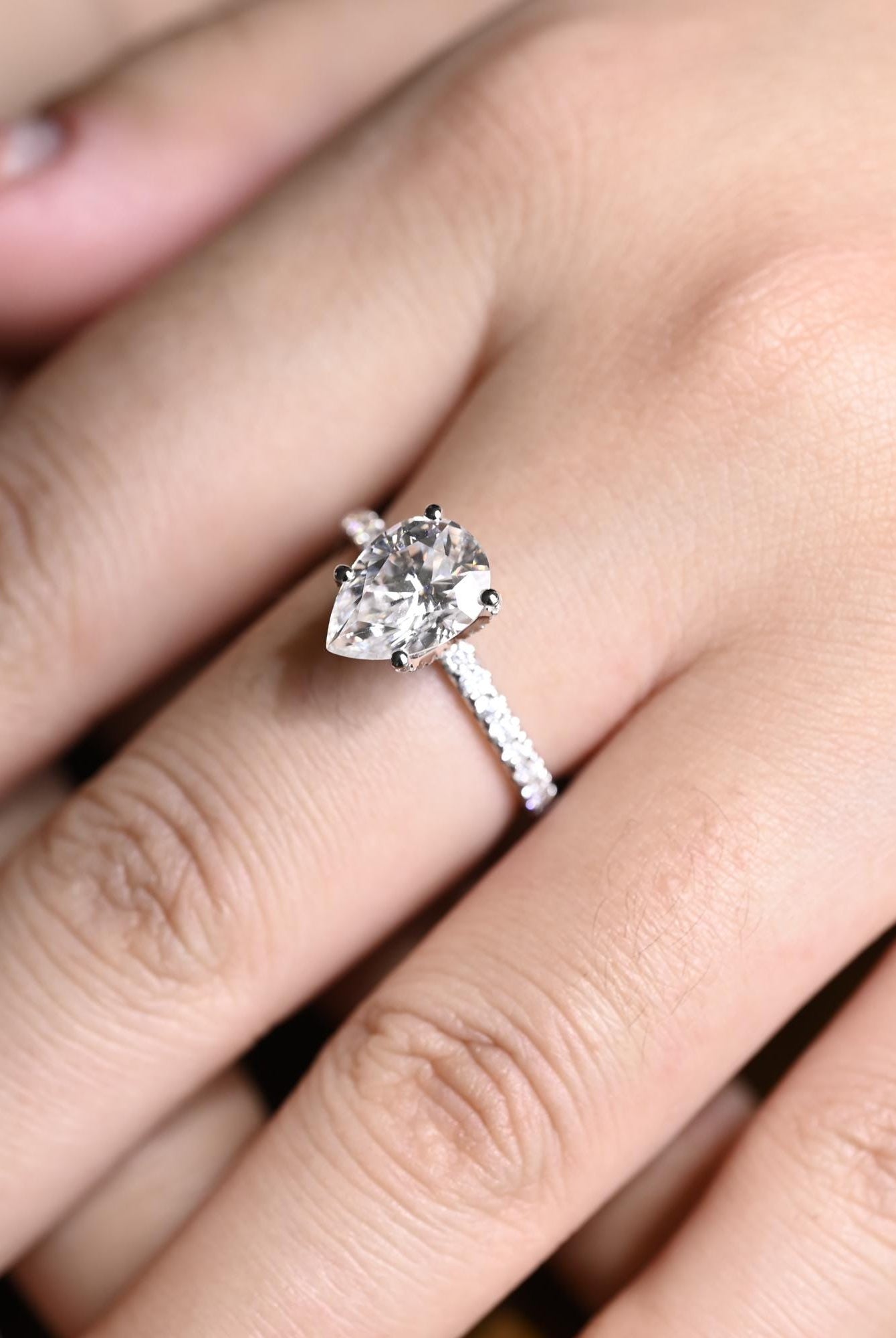 White Gold Pear Moissanite Ring