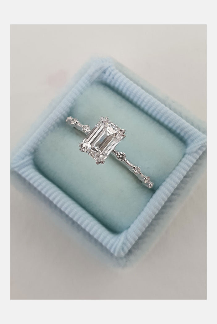 1.0ct Emerald Cut Petite Pave Moissanite Diamond Engagement Ring In Solid Gold