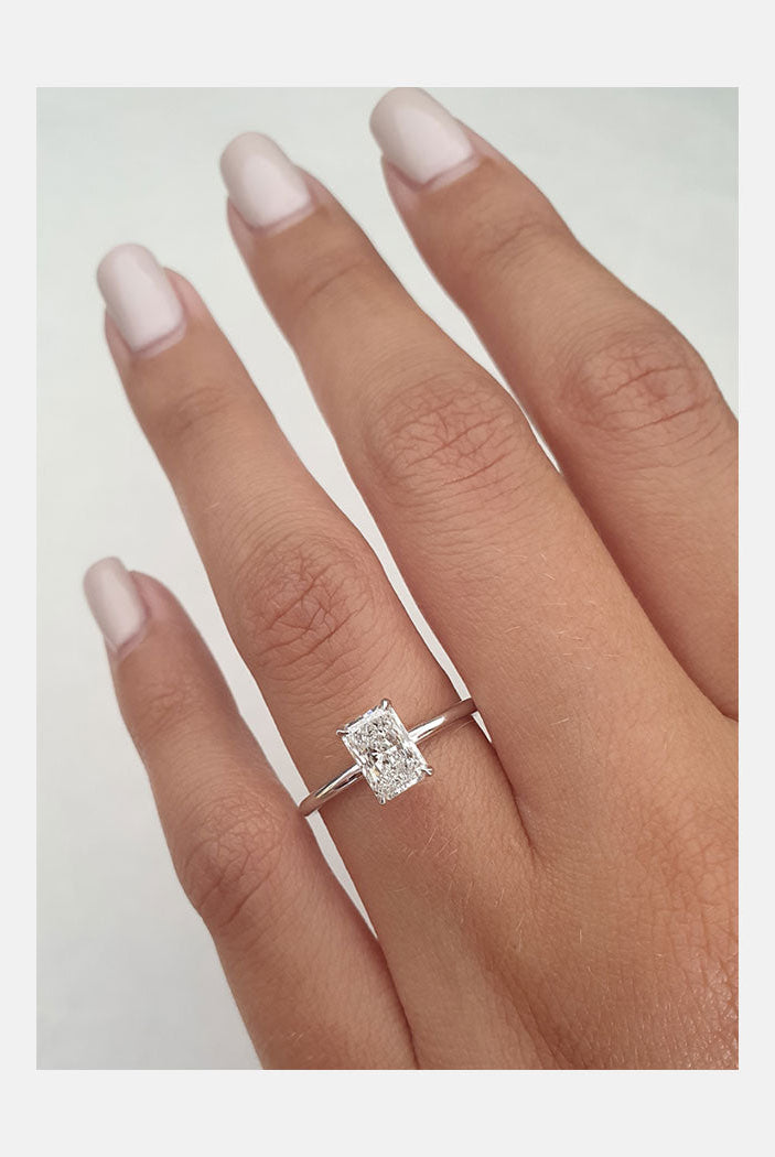 1.0ct Radiant Solitaire Moissanite Diamond Four Prong Engagement Ring