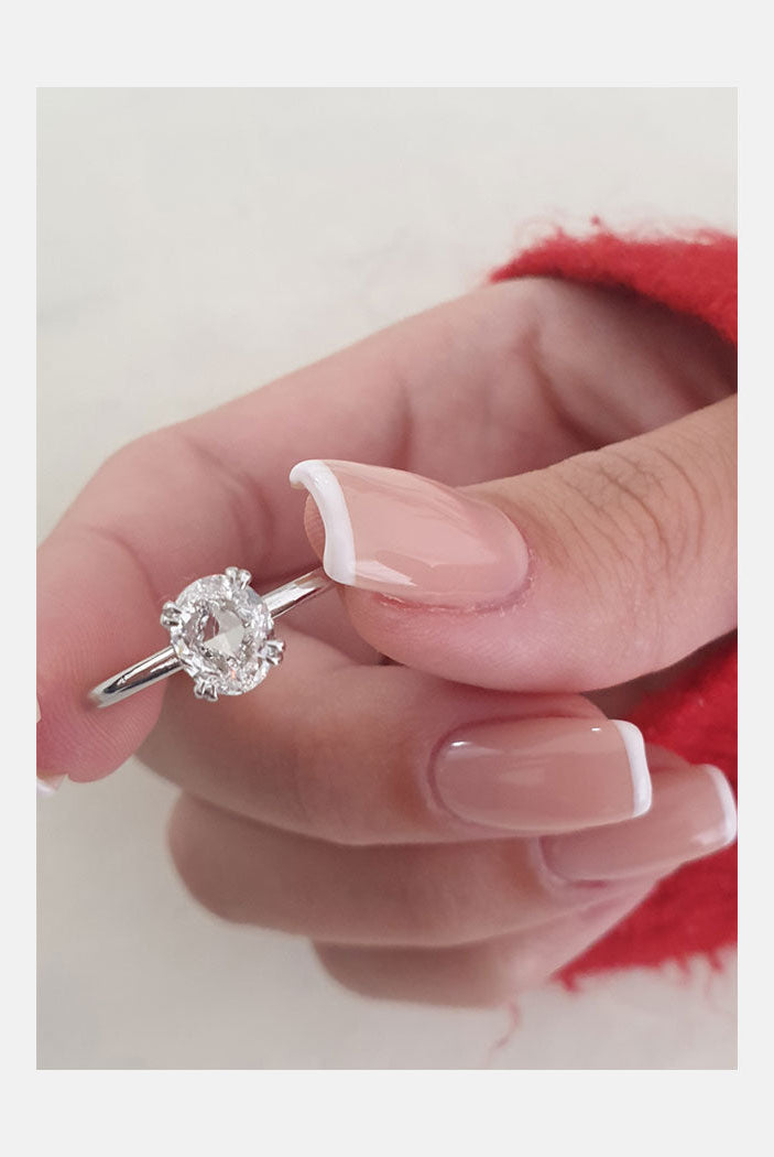1.0CT Oval Double Claw Prong Moissanite Diamond Open Setting Engagement Ring