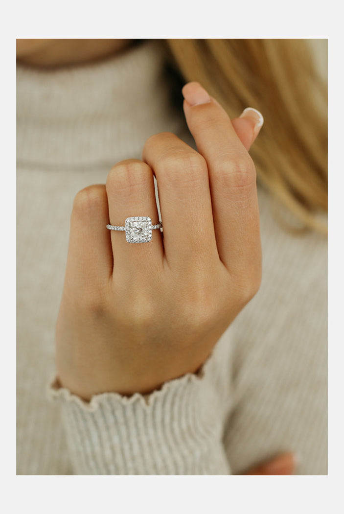 1.50CT Princess Cut Pave Moissanite Diamond Halo Engagement Ring