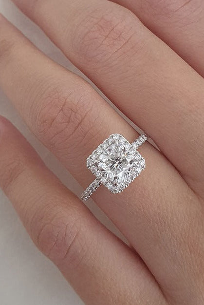 1.50CT Princess Cut Pave Moissanite Diamond Halo Engagement Ring