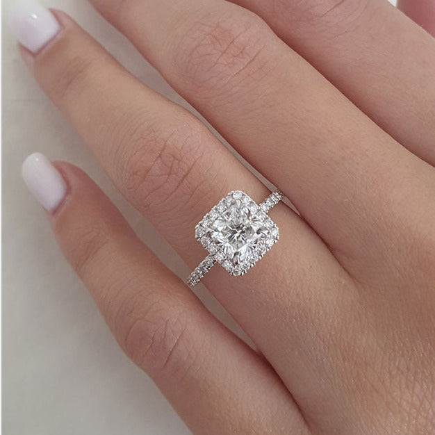 1.50CT Princess Cut Pave Moissanite Diamond Halo Engagement Ring