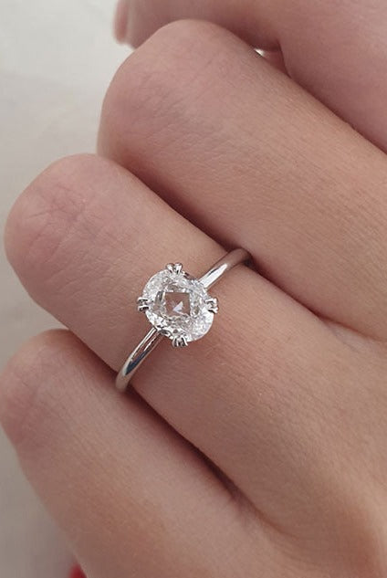 1.0CT Oval Double Claw Prong Moissanite Diamond Open Setting Engagement Ring
