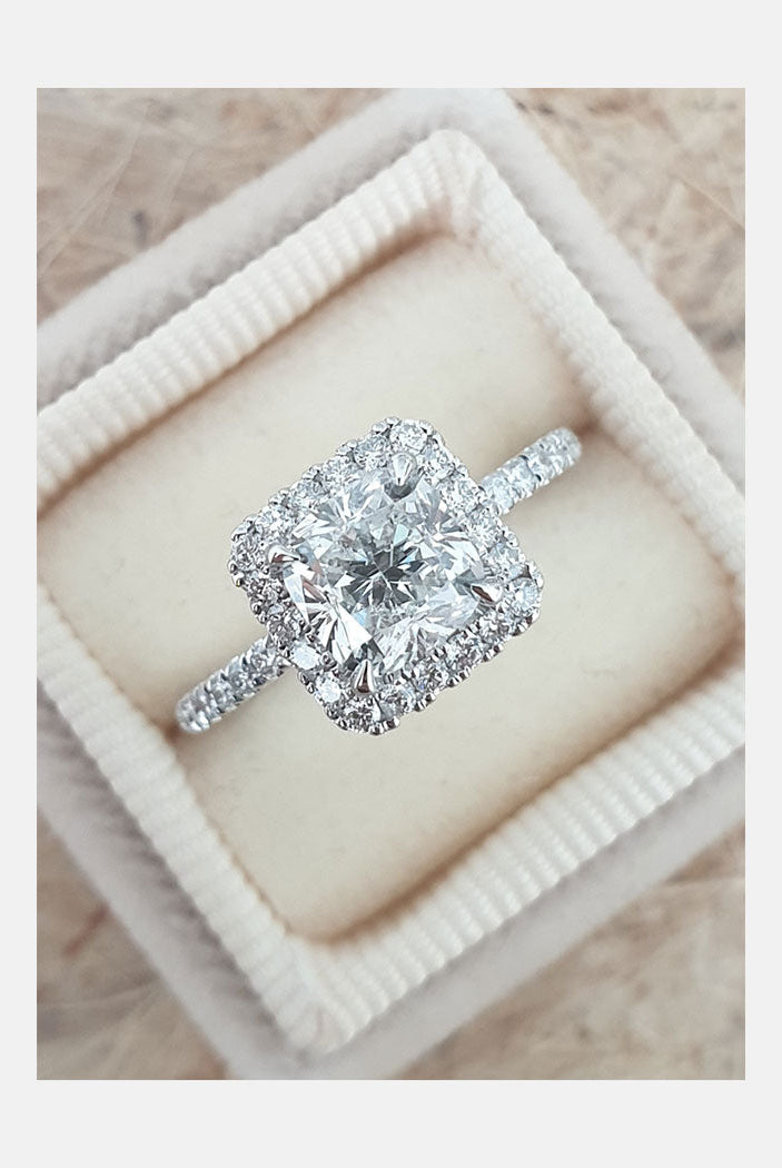 1.50CT Princess Cut Pave Moissanite Diamond Halo Engagement Ring