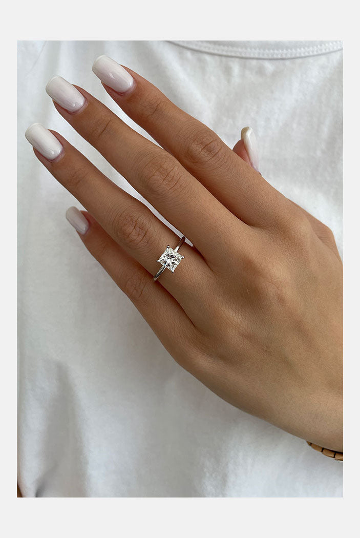 1.0ct Princess Cut Hidden Halo Moissanite Diamond Solitaire Engagement Ring
