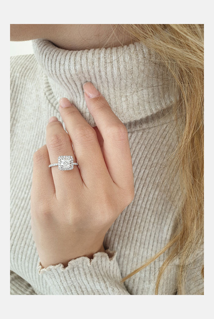 1.50CT Princess Cut Pave Moissanite Diamond Halo Engagement Ring