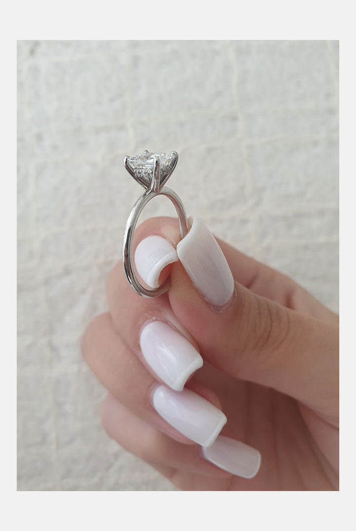 1.0ct Princess Cut Hidden Halo Moissanite Diamond Solitaire Engagement Ring