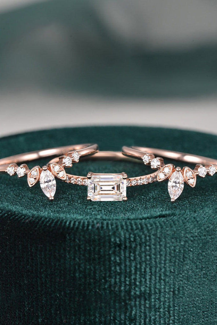 emerald-cut-solitaire-pave-setting-moissanite-bridal-ring-set