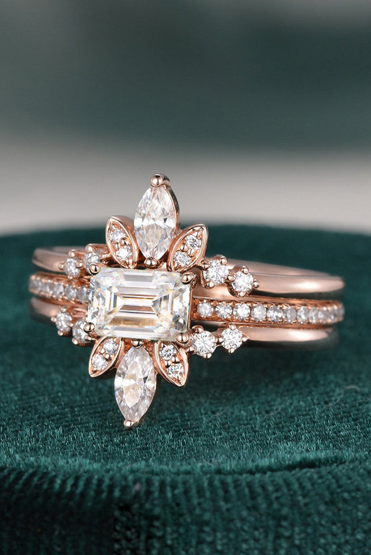 emerald-cut-solitaire-pave-setting-moissanite-bridal-ring-set