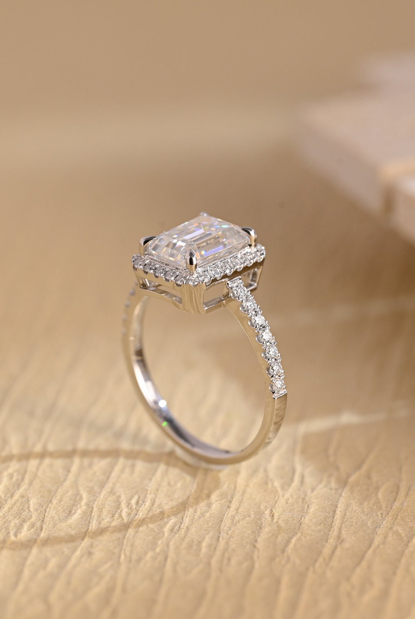 White Gold Halo Moissanite Ring