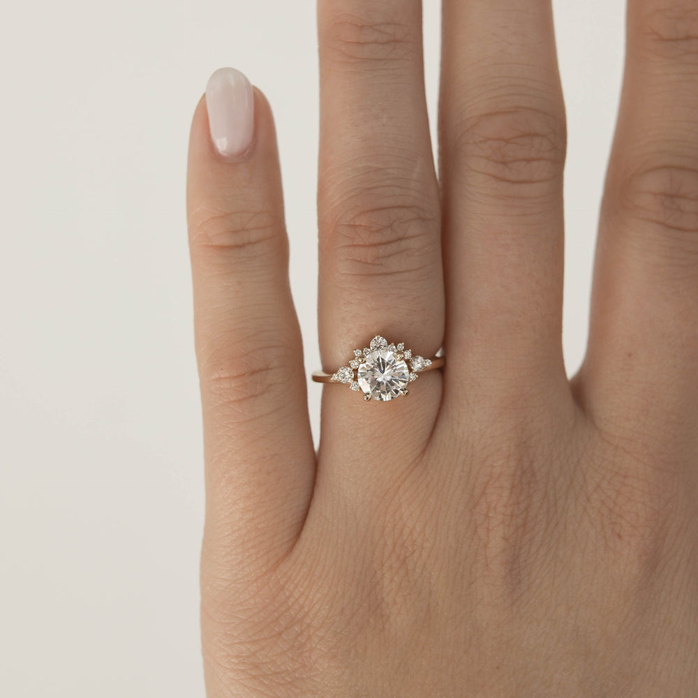 1.05CT Round Solitaire Cluster Moissanite Diamond Engagement Ring In Solid Gold