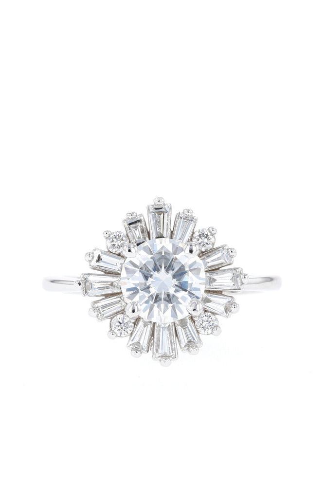1.05CT Round Cluster Moissanite Diamond Solitaire Engagement Ring