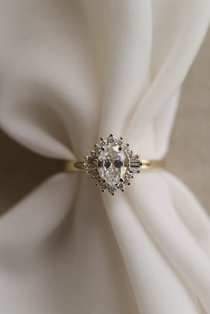 1.20CT Oval Cluster Moissanite Diamond Solitaire Engagement Ring