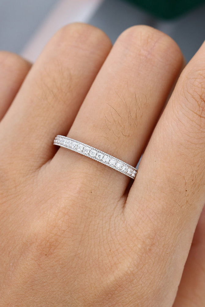 round-moissanite-milgrain-half-eternity-wedding-band