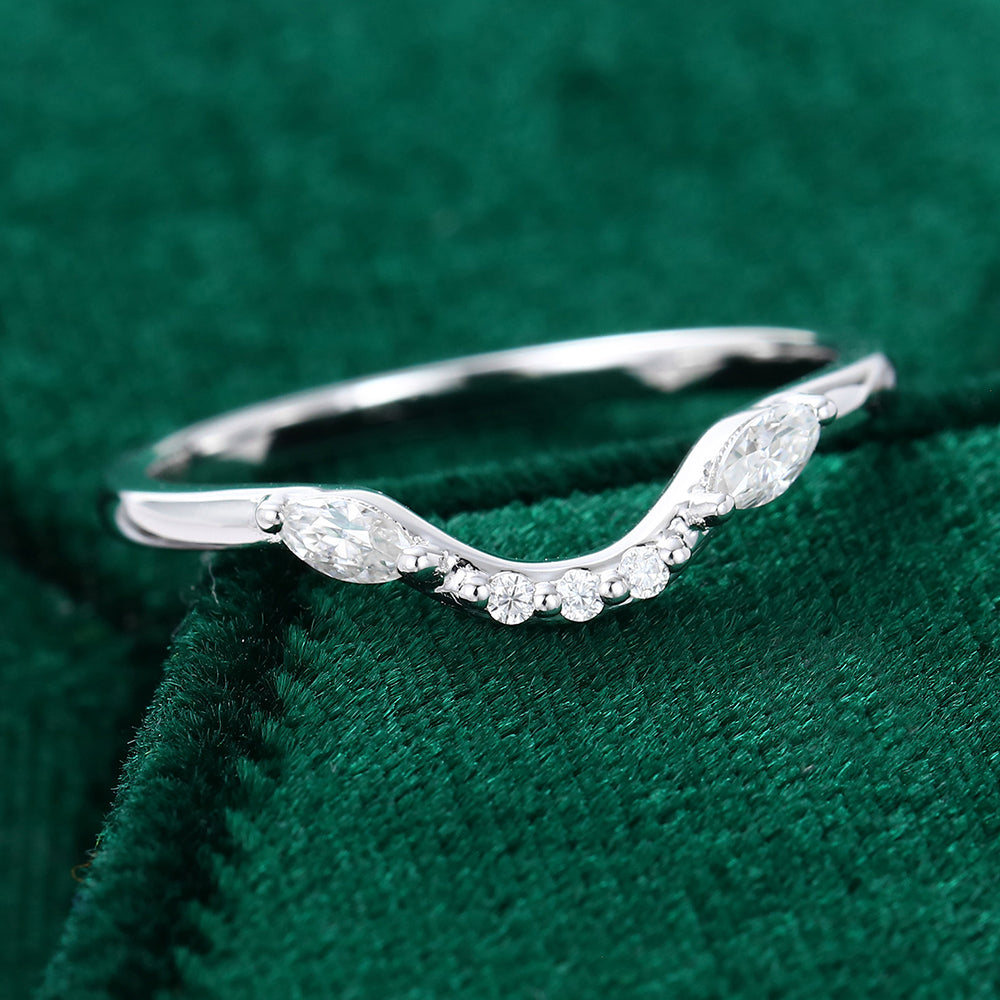 marquise-round-moissanite-curved-wedding-band