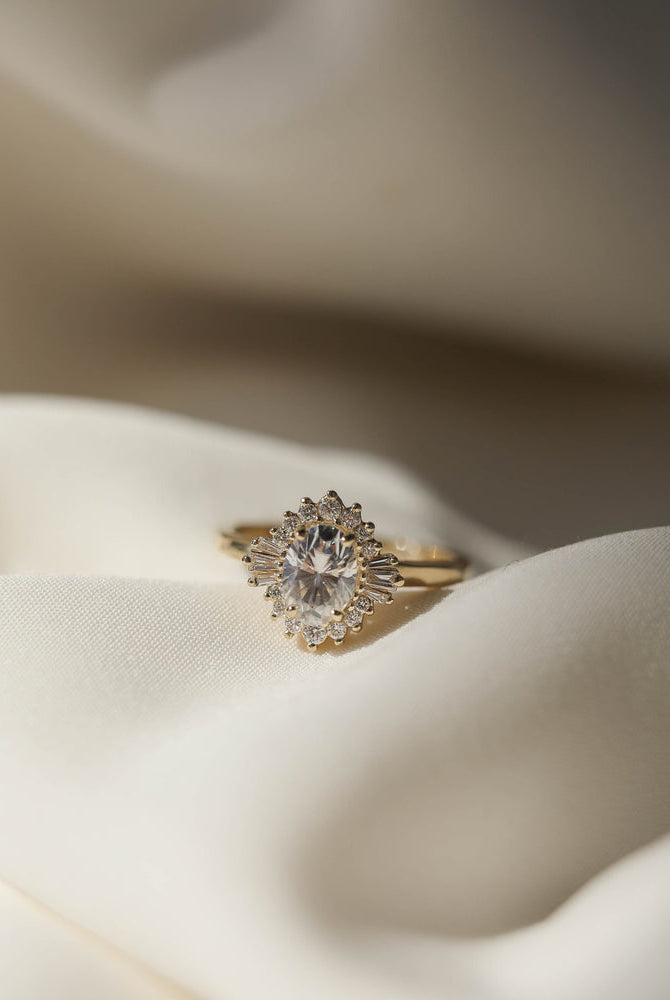 1.20CT Oval Cluster Moissanite Diamond Solitaire Engagement Ring