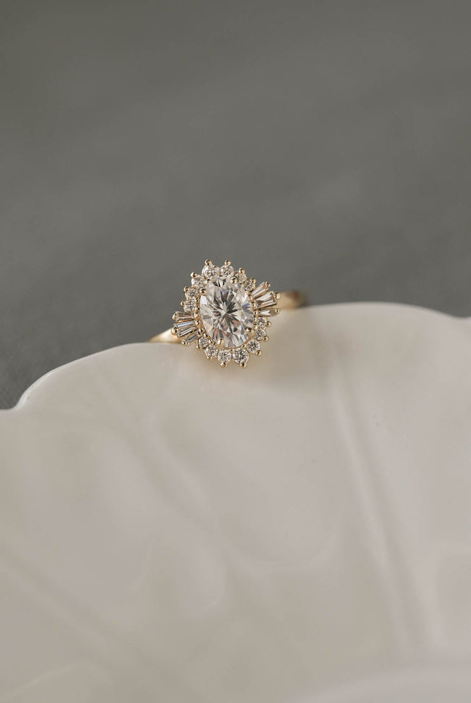 1.20CT Oval Cluster Moissanite Diamond Solitaire Engagement Ring
