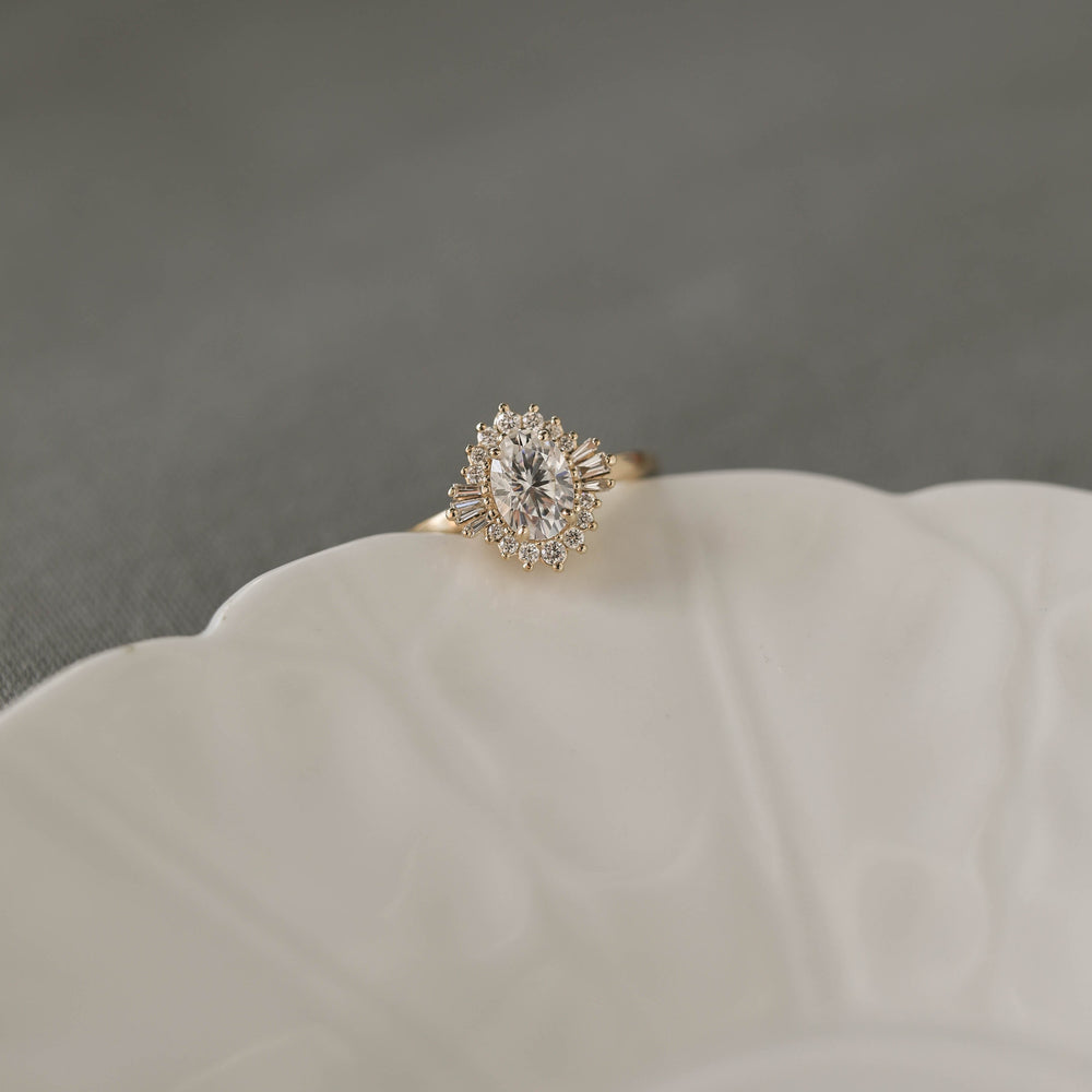 1.20CT Oval Cluster Moissanite Diamond Solitaire Engagement Ring