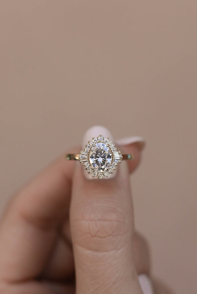 1.20CT Oval Cluster Moissanite Diamond Solitaire Engagement Ring